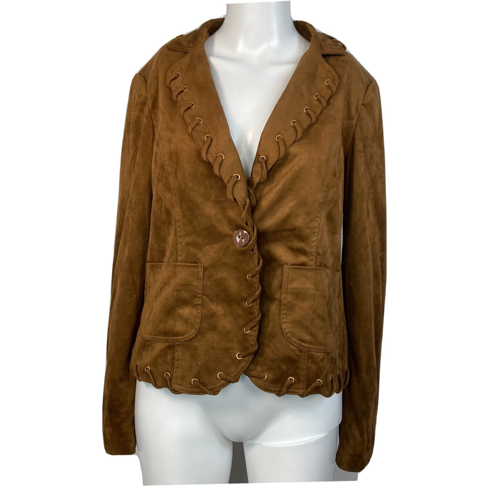 Insight NY Jacket Blazer Womens Sz 4 Brown Suede One Button Notch Lapel Western